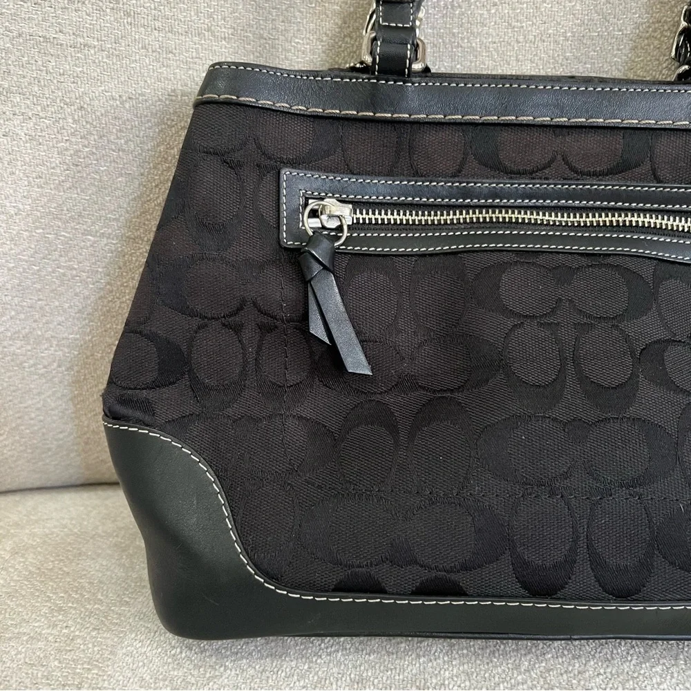 Coach Black Signature Canvas Satchel Tassle Leather Accents J04M-6038 - Picture 3 of 13